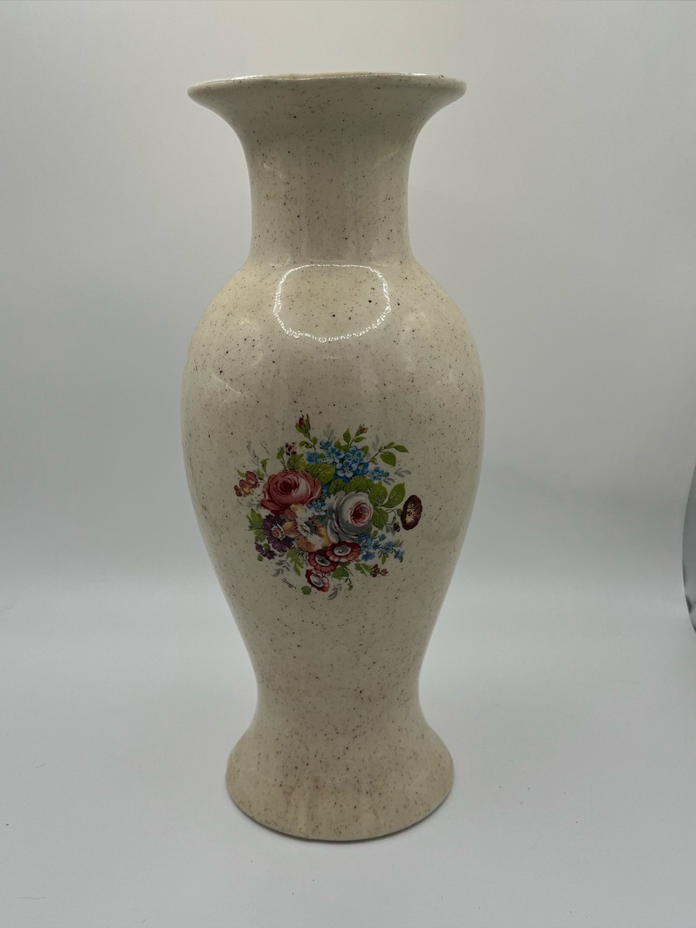 Vintage Japanese Ceramic Baluster Cream Floral Vase 10x3.5”